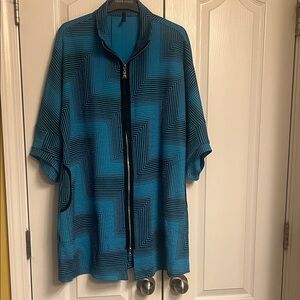 Blue Geometric Zip-Up Jacket